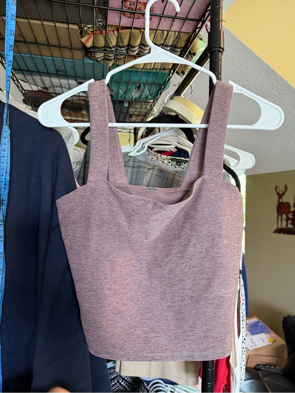 Vuori Mauve Heather Square-Neck Crop Bra Tank